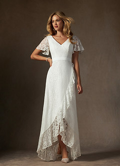 Azazie Lanei Wedding Dresses Diamond White A-Line V-Neck Lace Dress image1