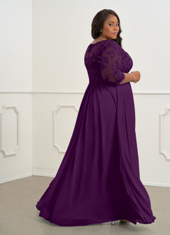Azazie Hayek Kleider für die Brautmutter A-Linie V-Hals Spitze Chiffon Kleid Traube image10