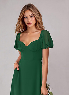 Azazie Fatima Bridesmaid Dresses Dark Green A-Line with Pockets Chiffon Dress image6