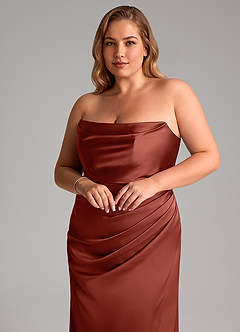 Azazie Leonis Brautjungfernkleider Wandelbar Meerjungfrau-Linie Plissee Stretch-Satin Kleid Terrakotta image11