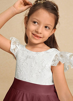 Azazie Vetty Flower Girl Dresses Ivory Desert Rose A-Line Lace Tulle Dress image8