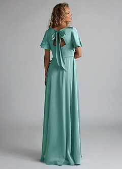 Azazie Kimber Bridesmaid Dresses Aqua A-Line Ruched Stretch Satin Dress image2