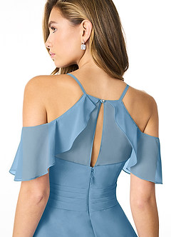 Azazie Dakota Bridesmaid Dresses Steel Blue A-Line V-Neck Pleated Chiffon Dress image4