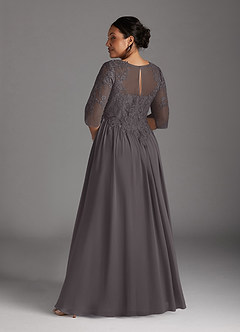 Azazie Mirielle Mother of the Bride Dresses Steel Grey A-Line Scoop Lace Chiffon Dress image8