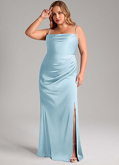 Azazie Leonis Bridesmaid Dresses Sky Blue Mermaid Pleated Stretch Satin Convertible Dress image11