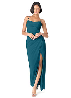 Azazie Ashana Brautjungfernkleider Etui Herzchen Spitze Gittergewebe Kleid Tintenblau image1