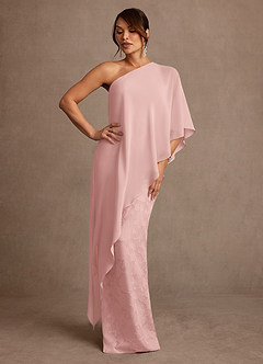 Azazie Wilma Mère de la mariée Robes Robe Fourreau en Blumen-Burnout Une épaule Rose Poudré image3