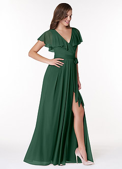 Azazie Jael Vestidos de damas de honor Vestido de Verde Oscuro de Malla de Corte en A con Cuello en V image4