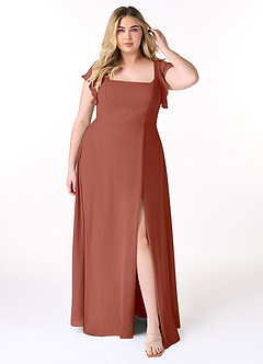 Azazie Bondi Bridesmaid Dresses Auburn A-Line Ruffled Chiffon Dress image7