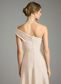 Azazie Melanie 신부 들러리 드레스 A라인 오프 더 숄더 스트레치 새틴 바닥 길이 드레스 image2