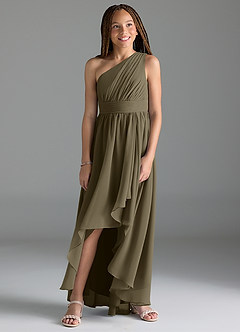 Azazie Mathilda Junior Willow Green A-Line Pleated Chiffon Dress image4