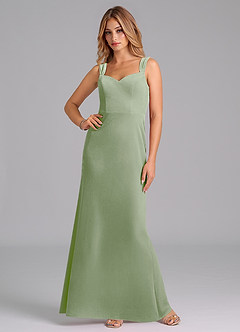 Azazie Denice Bridesmaid Dresses Dusty Sage Sheath Pleated Velvet Dress image4