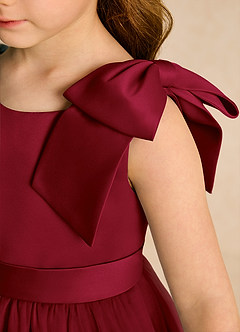 Azazie Serene Flower Girl Dresses Burgundy Ball-Gown Bow Matte Satin Dress image7