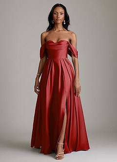 Azazie Loisa Abiti da Damigella Abito A-Line in Raso Elasticizzato a Spalla Scoperta Melograno image7