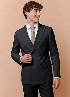 front Collins Charcoal Double Breasted Wool Blend Suit Jacket