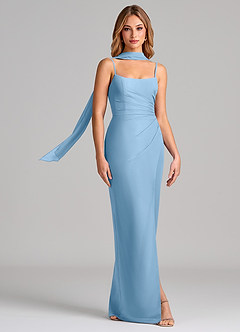 Azazie Calandra Bridesmaid Dresses Steel Blue Sheath Pleated Chiffon Dress image3