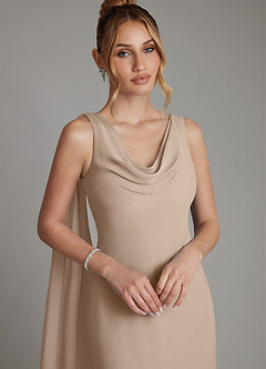 Azazie Essence Bridesmaid Dresses Taupe Sheath Chiffon Dress image3