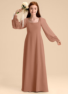 Azazie Bondi Junior Bronzer A-Line Blouson Chiffon Dress image7