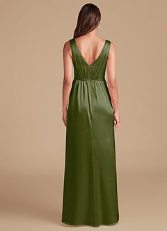 Azazie Tanicia Bridesmaid Dresses Olive A-Line Pleated Metallic Satin Dress image6