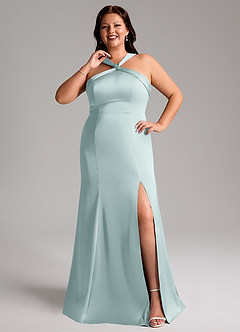 Azazie Rue Bridesmaid Dresses Mist A-Line Pleated Stretch Satin Dress image8