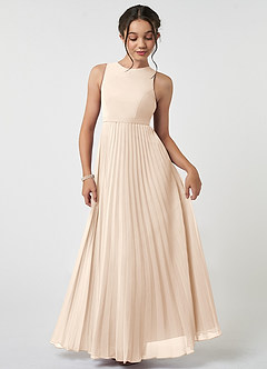 Azazie Lindie Junior Robe Trapèze en Mousseline de soie Plissée Albâtre Blanc image1