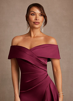 Azazie Kirsty Klänningar till brudens mor Klänning Tubklänning i Stretch Satin Off the shoulder Bourgogne image5