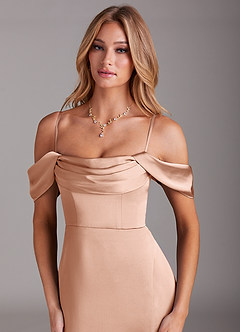 Azazie Saige Brautjungfernkleider Etui Schulterfrei Stretch-Satin Kleid Roségold image2