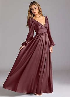 Azazie Norah Bridesmaid Dresses Sangria A-Line Stretch Satin Dress image3