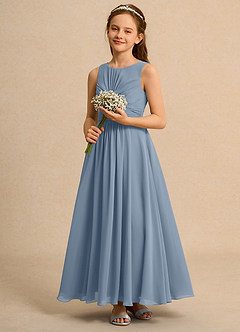 Azazie Ducky Girl Blumenmädchenkleider A-Linie Plissee Chiffon Kleid Staubblau image6