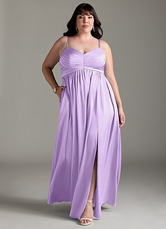 Azazie Alia Bridesmaid Dresses Lilac A-Line Pleated Stretch Satin Dress image10