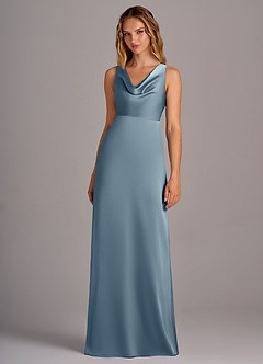 Azazie Wrenlee Bridesmaid Dresses Dusty Blue A-Line Stretch Satin Dress image4