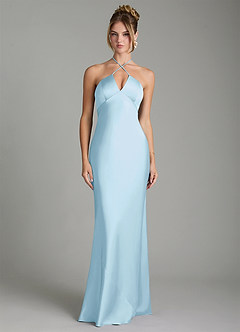 Azazie Camille Bridesmaid Dresses Sky Blue Sheath Side Slit Stretch Satin Dress image1