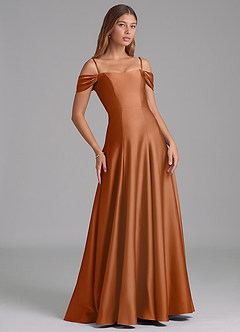 Azazie Seriana Suknie dla druhen Linia A Zza ramienia Satyna elastyczna Do ziemi Sukienka image6