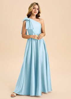 Azazie Penguin Junior Abito A-Line in Raso Elasticizzato Fiocco Azzurro image4