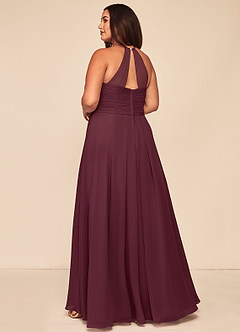Azazie Ginger Bridesmaid Dresses Cabernet A-Line Halter Pleated Chiffon Dress image10