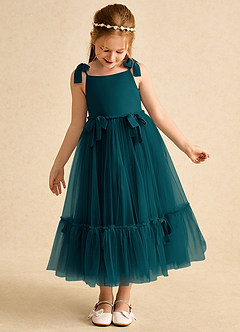Azazie Jaci Flower Girl Dresses Pine A-Line Spaghetti Strap Chiffon Dress image6