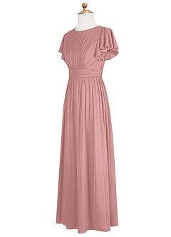 Azazie Mosley Junior Vestido de Rosa Polvorienta de Malla de Corte En A con Volante image9