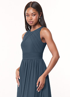 Azazie Harper Bridesmaid Dresses Neptune A-Line Pleated Chiffon Dress image5