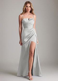 Azazie Danelle Bridesmaid Dresses Silver Sheath Pleated Stretch Satin Dress image5