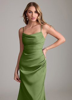Azazie Lucille Vestidos de damas de honor Vestido de Enebro de Satén Elástico de Corte Sirena Convertible con Sin tirantes image5