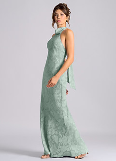Azazie Velli Vestidos de damas de honor Vestido Agave de Devorado Floral de Corte Sirena con Cuello alto image3
