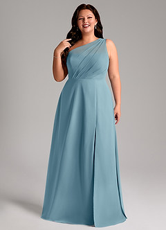 Azazie Phaedra Bridesmaid Dresses Moody Blue A-Line One Shoulder Chiffon Dress image11