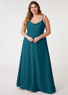Azazie Daenerys Brautjungfernkleider A-Linie Kutte Chiffon Kleid Tintenblau image8