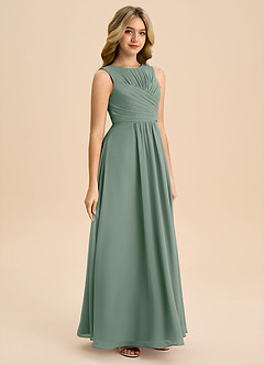 Azazie Skyla Junior Silver Sage A-Line Pleated Chiffon Dress image4