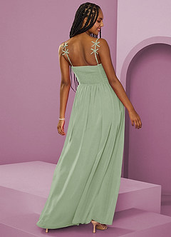 Barbie ♥ Azazie Jurken voor bruidsmeisjes Jurk van Chiffon met A-Lijn Geplooid Stoffige Salie image10