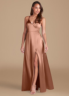 Azazie Maksim Bridesmaid Dresses Bronzer A-Line Metallic Satin Dress image4