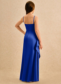 Azazie Cannoli Girls Formal Robe Demoiselle D'honneur Fillette Robe Trapèze en Mat Satiné Plissée Bleu Roi image2