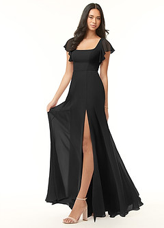 Azazie Bondi Bridesmaid Dresses Black A-Line Ruffled Chiffon Dress image4