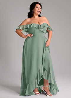 Azazie Lyra Bridesmaid Dresses Silver Sage A-Line Chiffon Convertible Dress image14