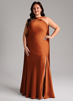 Azazie Kinsley Bridesmaid Dresses Cinnamon Mermaid Side Slit Stretch Satin Dress image8